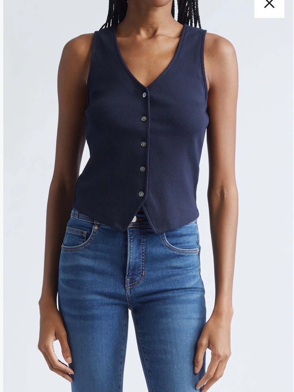 Veronica Beard Horne Ribbed Tank Top Navy Button Front Sleeveless Knit Small NWT